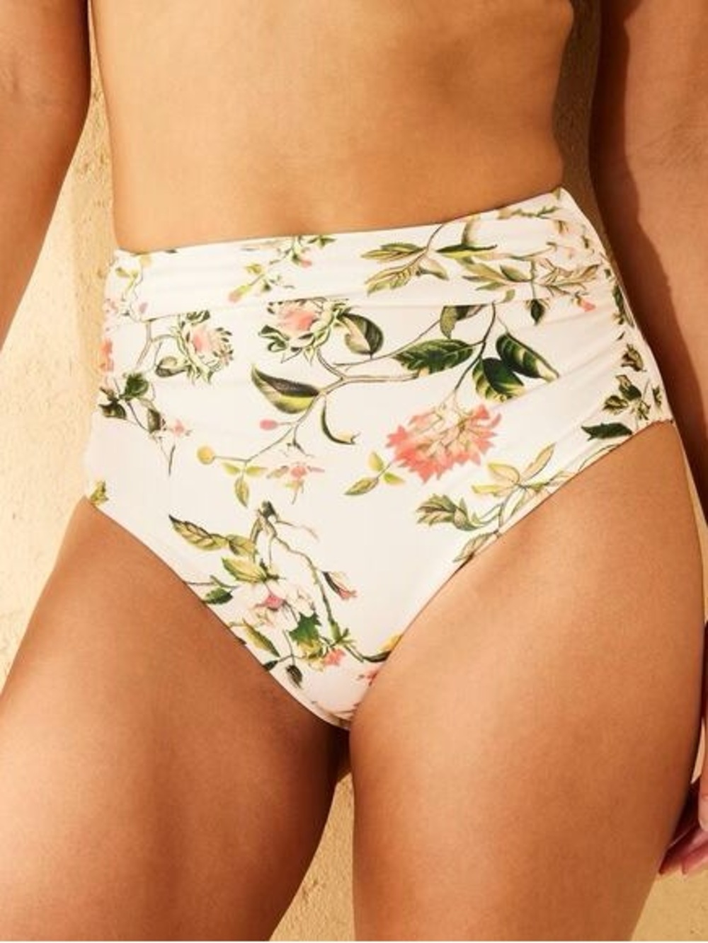 Shade & Shore White High-Waist Bikini Bottoms with Pink Floral Print